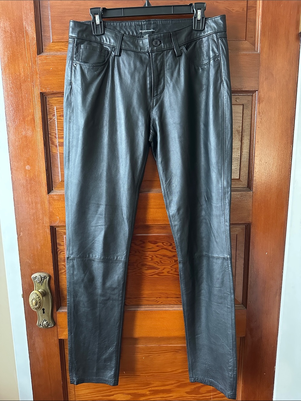 Moda International Black Leather Straight Leg Pants
